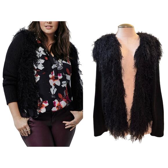 Torrid Insider 4 (4X 26) Black Furry Teddy Fringe Open Front Cardigan Sweater